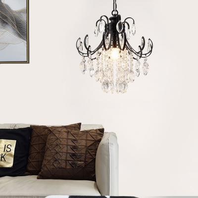 Crystal Drop Chandelier Lighting Modern Indoor Hanging Ceiling Light in Black/Gold
