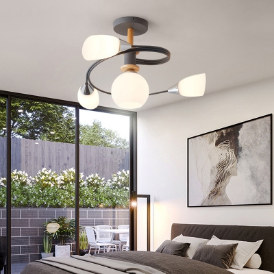 Curve Bedroom Semi Flush Ceiling Light Metal 4/6 Light Modern Flush mount Light in Multicoloured