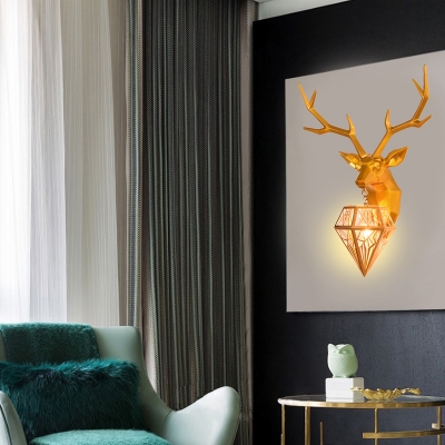 Diamond Shade Single Wall Mount Light with Deer Modernism Art Deco Resin Sconce Lamp