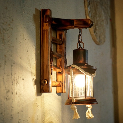 Distressed Sconce Lights Rustic Iron and Bamboo 1 Head Ladder Sconce Light Fixture for Coffee Shop