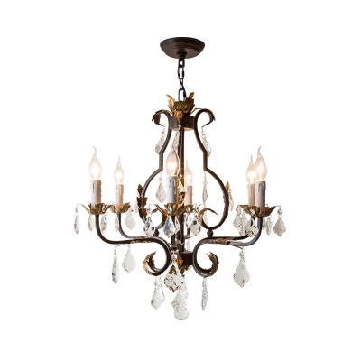 French Style Chandelier Light with Candle Metal Multi Light Pendant with Clear Crystal
