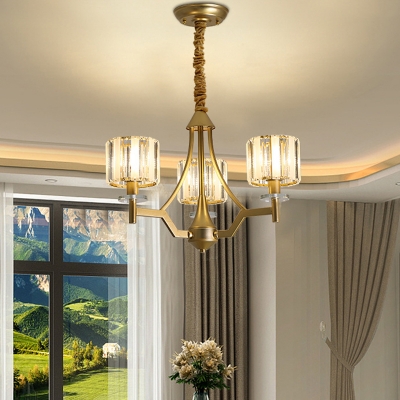 Gold Cylinder Chandelier Modern Crystal Metal 3/6/8/10 Lights Hanging Chandelier for Indoor
