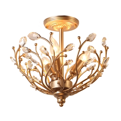 Gold Candle Ceiling Light Fixture Traditional Crystal 3 Light Ceiling Lights for Balcony