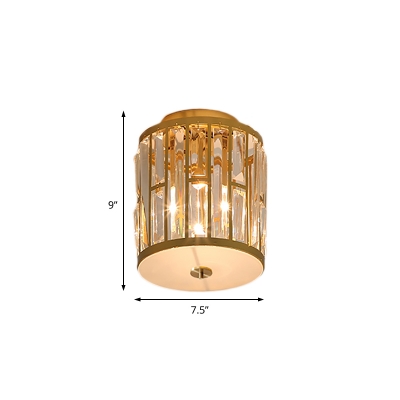 Gold Cylinder Ceiling Lights Modern Crystal Metal Ceiling Light Fixture for Hallway and Foyer