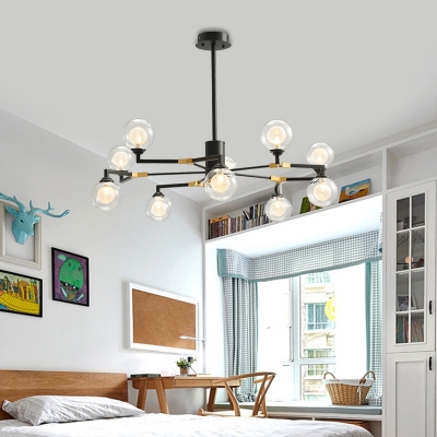 Height Adjustable Modo Hanging Light with Clear Glass Shade Contemporary Led Pendant Light in Black