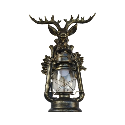 Industrial Lantern Wall Light 1 Light Outdoor Sconce Light with Resin Deer Decoration