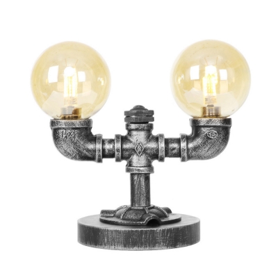 Industrial Loft Pipe Accent Lamp Glass and Iron Plug in Accent Table Lamp for Study