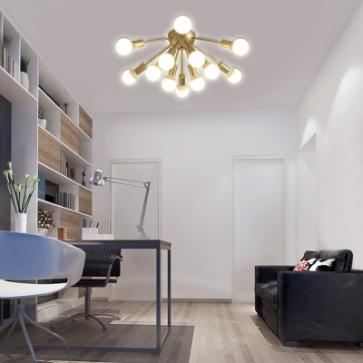 Living Room Bare Bulb Semi-Flush Ceiling Fixture Metal 8/12 Light Modern Gold Ceiling Light