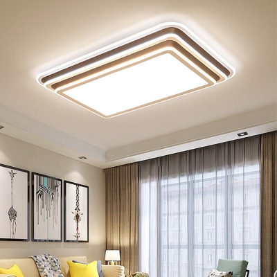 Living Room Square/Rectangle LED Flush Light Acrylic Shade Modern Champagne Gold Ceiling Lamp