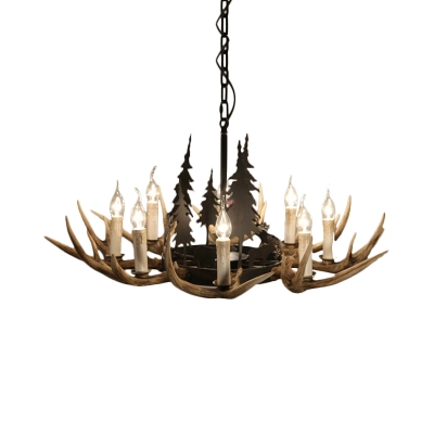 Loft Candle Pendant Lamp with Antler Height Adjustable 8 Light Resin Hanging Light