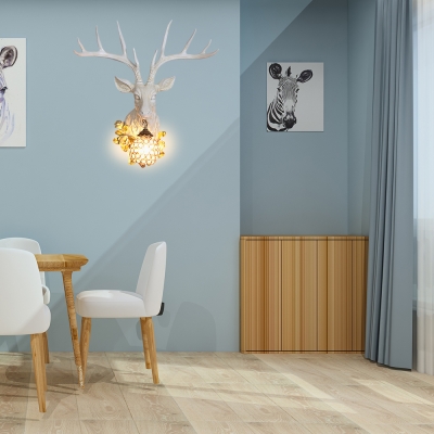 Loft Style Spherical Wall Mount Lighting with Resin Deer Clear Crystal Indoor Wall Light Fixture