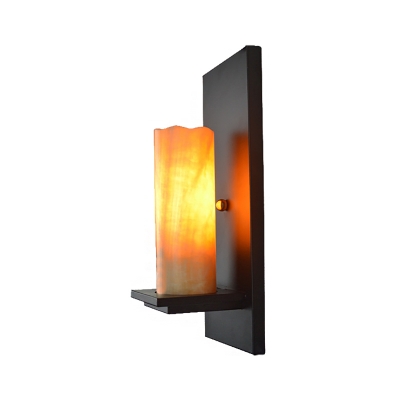 Marble/Glass Wall Lamp Modern 1 Light Cylinder Wall Mounted Lamp in Black for Corridor