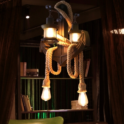 Mediterranean Anchor Island Lamps Rope Metal 2-Light Hanging Island Lights for Restaurant Coffee Shop