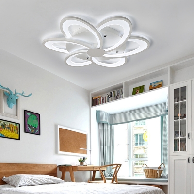 Modern Floral Flushmount Lighting Acrylic White Led Flush Ceiling Light with Round Canopy