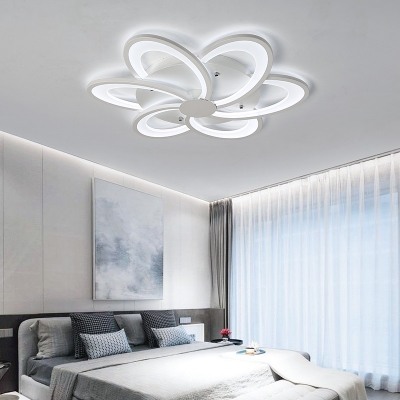 Modern Floral Flushmount Lighting Acrylic White Led Flush Ceiling Light with Round Canopy
