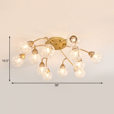 Modern Gold Finish Semi Flush Ceiling Light with Orb Shade 6/12 Light Glass Flush Mount Light for Bedroom