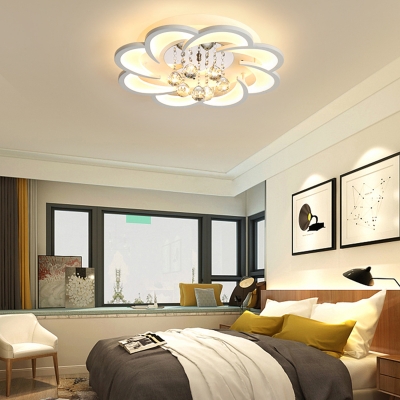 Modern Nordic Floral Flush Light with Crystal Ball Decoration Integrated Led White Ceiling Light Fixture