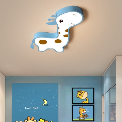 Nordic Giraffe Flush Mount Light Metal Led Cartoon Animal Ceiling Light for Kids