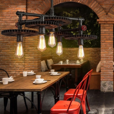 Novelty Gear Hanging Lamp Retro Industrial Metal Pendant Lighting with Pipe for Restaurant
