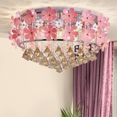 Pink Flower Ceiling Fixture Contemporary Crystal Round Ceiling Light