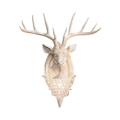 Realistic Deer Head Wall Mounted Light with Teardrop Shade 1 Light Rustic Wall Lighting