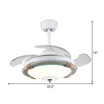 Round Ceiling Lamp Acrylic 1 Light Rope Ceiling Light Fixtures with Fans for Bedroom and Dining Room