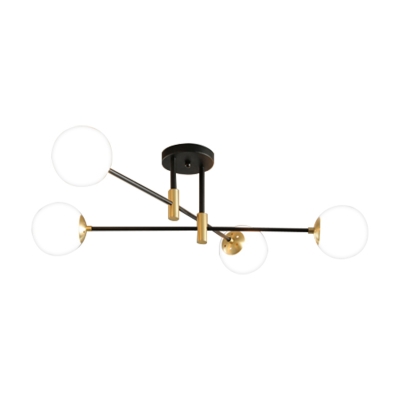 Sputnik Semi Flush Mount with Sphere Opal Glass Shade Post Modern Semi Flush Ceiling Light in Brass