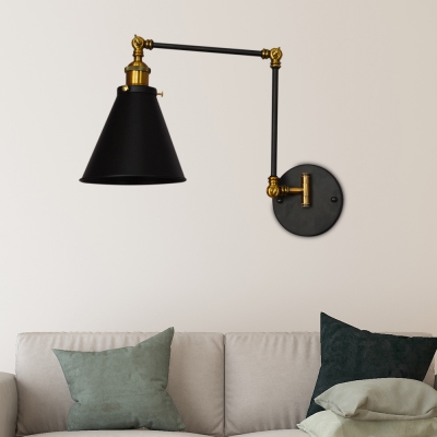 Swing Arm Wall Light Industrial Metal 1 Light Sconce Wall Lighting, Matte Black with Brass