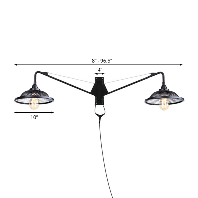 Wire Mesh Plug in Sconce Wall Lights Industrial Vintage 1/2 Light Adjustable Sconce Lights for Corridor