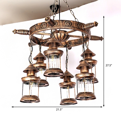 6-Light Chandelier Light Fixture Antiqued Steel Chain Pendant Lighting for Coffee Shop