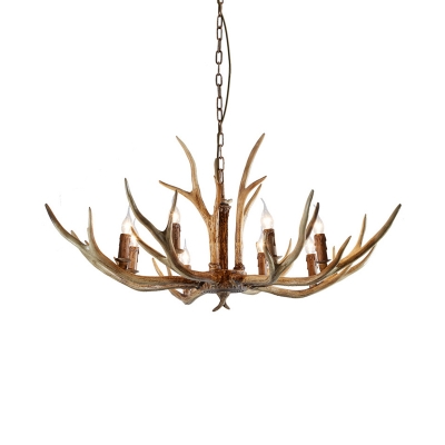 8 Lights Antler Pendant Lighting with Candle Resin Country Hanging Chandelier for Foyer