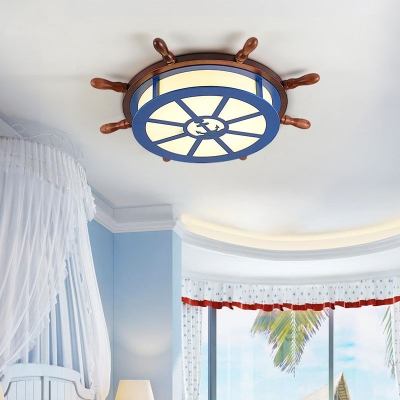 Acrylic Drum Flush Ceiling Light with Wood Rudder Nautical Led Flush Mount Lamp