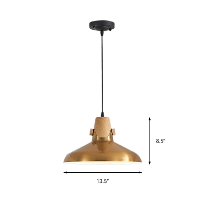Aged Brass Single Pendant Light with Metal Shade Mid Century Modern Hanging Ceiling Light