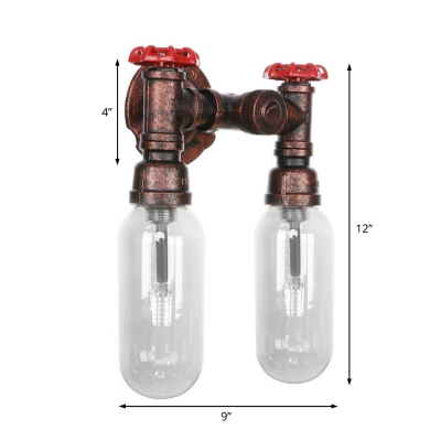 Antique Clear Glass Sconce Lighting Fixtures Metal Pipe Sconce Lights with Switch for Foyer