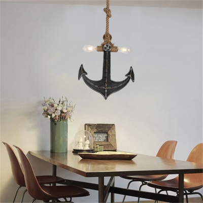 Bare Bulb Pendant Lamps Coastal Metal 2-Light Anchor Ceiling Pendant Light with Rope for Restaurant