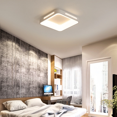 Bedroom Square Ceiling Flush Mount Lighting Metallic Nordic Style LED White Ceiling Lamp