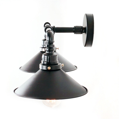 Black Conic Light Fixtures Iron 2 Lights Wall Mounted Light Fixture for Balcony