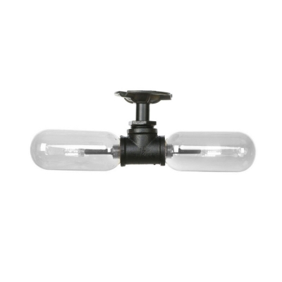 Black Tube Ceiling Light Fixture Industrial Iron 2 Light Close to Ceiling Lighting for Hallway