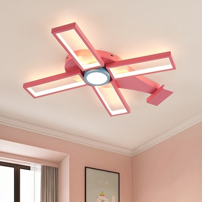 Blue/Pink Helicopter Flush Mount Light Cartoon Modern Integrated Led Ceiling Lamp