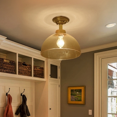 Brass Finish Ceiling Lights Farmhouse Metal 1 Head Bowl Semi-Flush Mount Light for Corridor