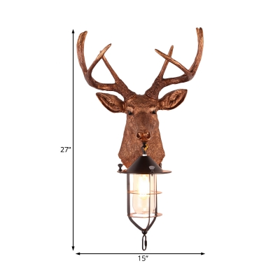 Brown Deer Wall Lamp 1 Light Rustic Industrial Resin Wall Mount Light with Clear Glass Shade