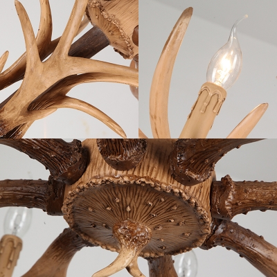 Candle Chandelier Lighting with Antler Design Rustic Resin Multi Light Pendant with Chain