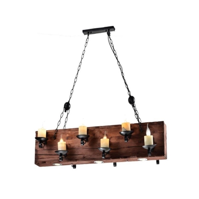 Candle Island Light Rustic Iron and Wood Island Chandelier in Black for Kitchen Island
