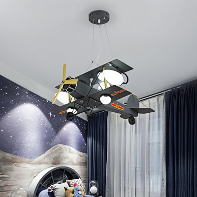 Cartoon Airplane Pendant Light Glass and Metal Ceiling Light Fixture for Children Bedroom