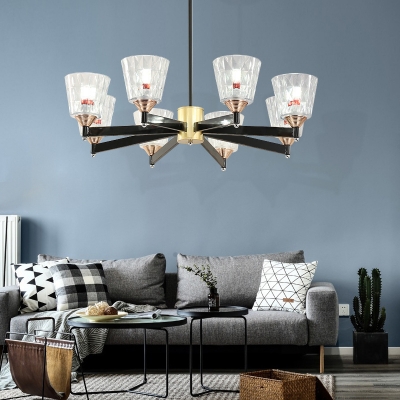 Cone Chandelier Light Retro Iron Glass Ceiling Chandelier in Black with Copper for Living Room