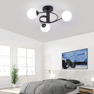 Contemporary Global Shade Semi-Flush Ceiling Light 3/5 Light Metal Flush Mount Light in Black for Living Room