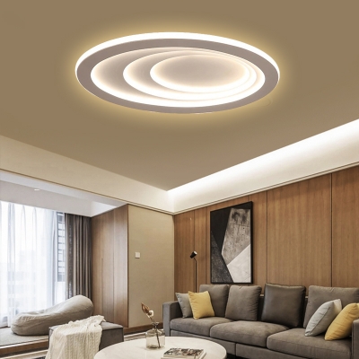 Contemporary Oval Ceiling Mount Light Fixture Metal LED Mount Fixture in White