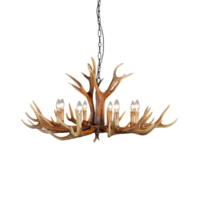 Country Style Antler Chandelier with Candle Resin Multi Light Hanging Pendant Light