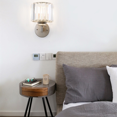 Metal Gray Wall Sconce Light Modern Crystal Fringe 1 Head Wall Lamp Sconce for Bedroom Bedside