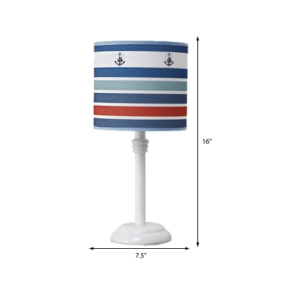Multi-Colored Cylinder Accent Lamp Nautical Iron and Wood 1 Light Desk & Table Lamps for Childern Bedroom